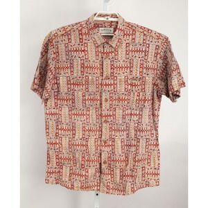 Orvis Shirt Mens Extra Large Red Floral Geometric Hawaiian Short Sleeves